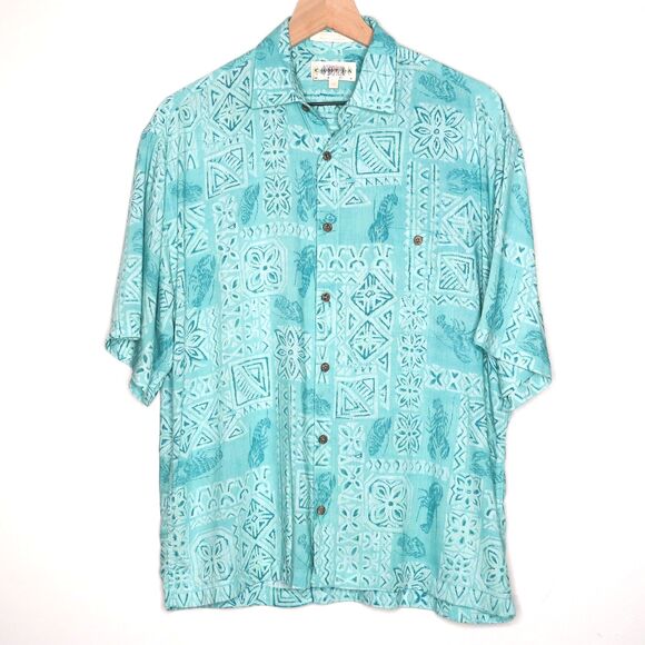 Campia Moda Men's Button Up Shirt Medium‎ Turquoise Blue Hawaiian Lobster Camp - Picture 1 of 7